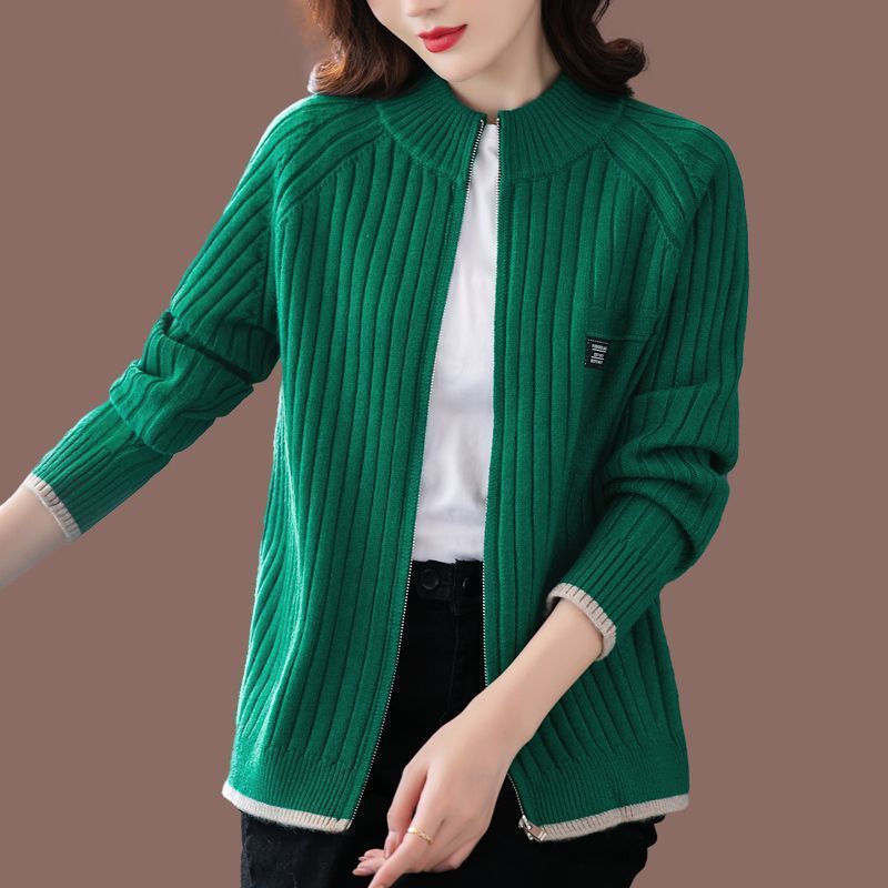 Damenbekleidung Herbst und Winter gestreifter Reißverschlusspullover 2024 neue Damen-Strickjacke Temperament altersreduzierende Mutter mittleren Alters locker_voghion.com