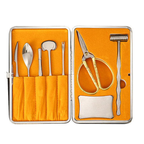 Factory Crab Eight Pieces Stainless Steel Crab Eating Tools Hairy Crab Gift Box Set Crab Picker Hairy Crab Crab Cracking Tools