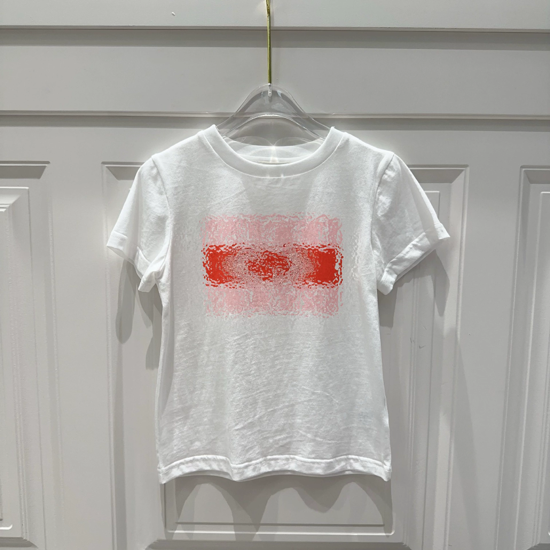 JJ1222 2025 spring and summer new children's T-shirt for girls white half-sleeved red line pattern T princess daily