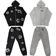 クロスボーダー新作トレンドブランド DENIM TEARS スウェットシャツ カポック ホット ダイヤモンド フラワー パーカー ジッパー カーディガン ジャケット