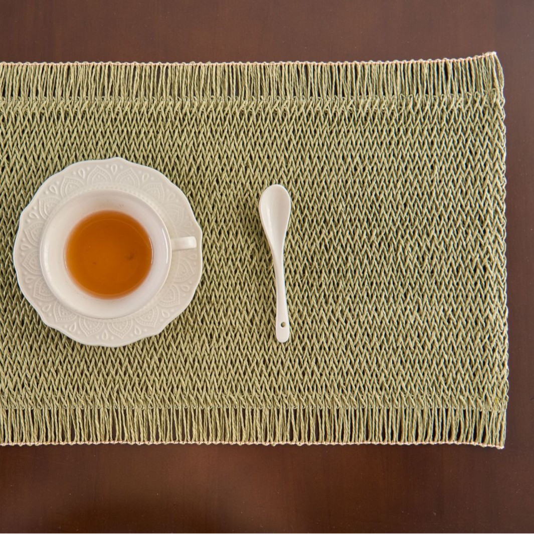 Yiqiyun almohadilla de mesa anti-escaldado estilo americano estilo pastoral color sólido tejido borla almohadilla para plato decorativa y embellecedora