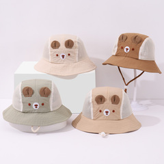 兒童夏季網布1-3歲寶寶新款速干帽 男女童卡通小熊遮陽防曬漁夫帽