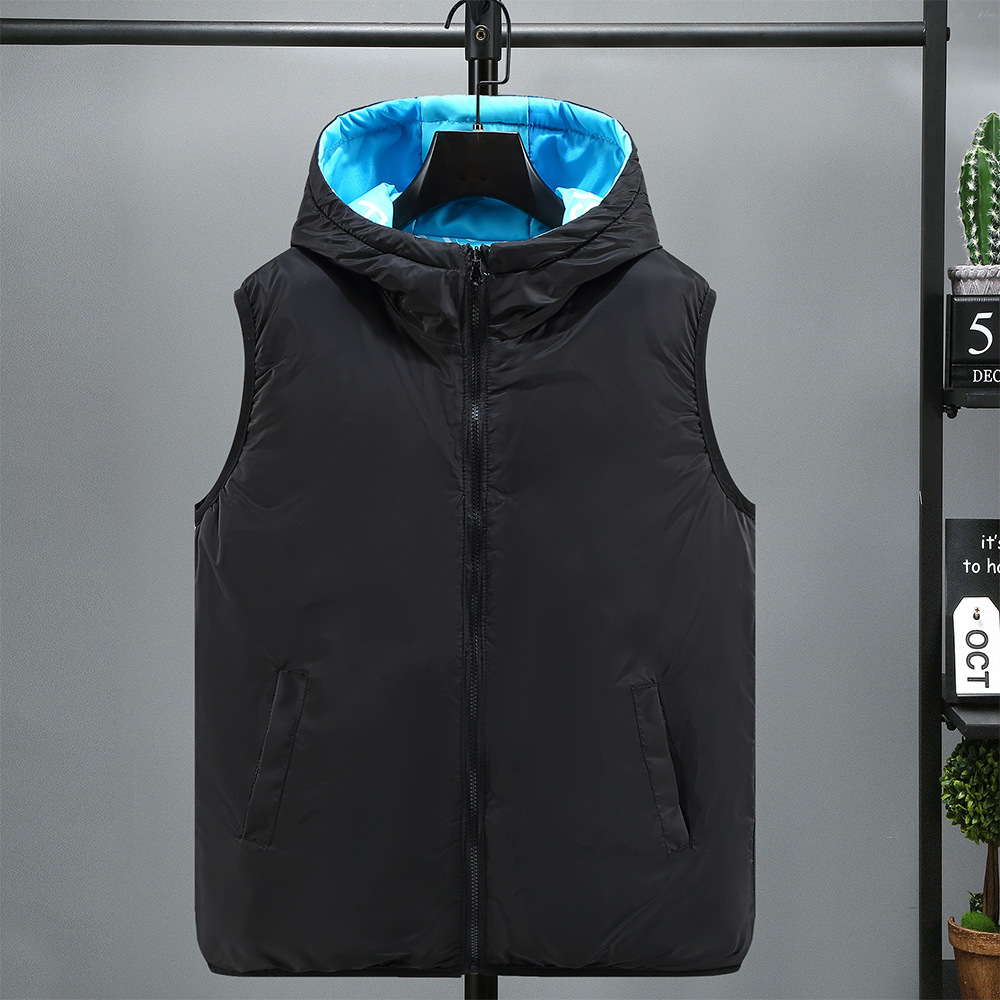 Men's Clothing Silk cotton cotton vest men's autumn and winter new men's reversible vest coat loose hooded vest outer wear for students_voghion.com