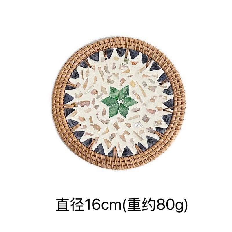 Alfombrilla aislante de concha, posavasos para hoteles y hostales, alfombrilla de desayuno con borde de ratán, alfombrilla antisalpicaduras para mesa de café, aislamiento térmico y protección contra quemaduras.