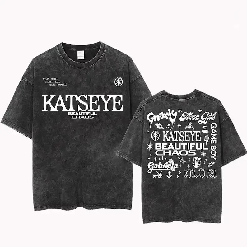 【Cross-Border 230G】Washed T-Shirt Katseye Beautiful Chaos Tracklist Mineral T-Shirt Kats 【Cross-Border 230G】Washed T-Shirt Katseye Beautiful Chaos Tracklist Mineral T-Shirt Kats
