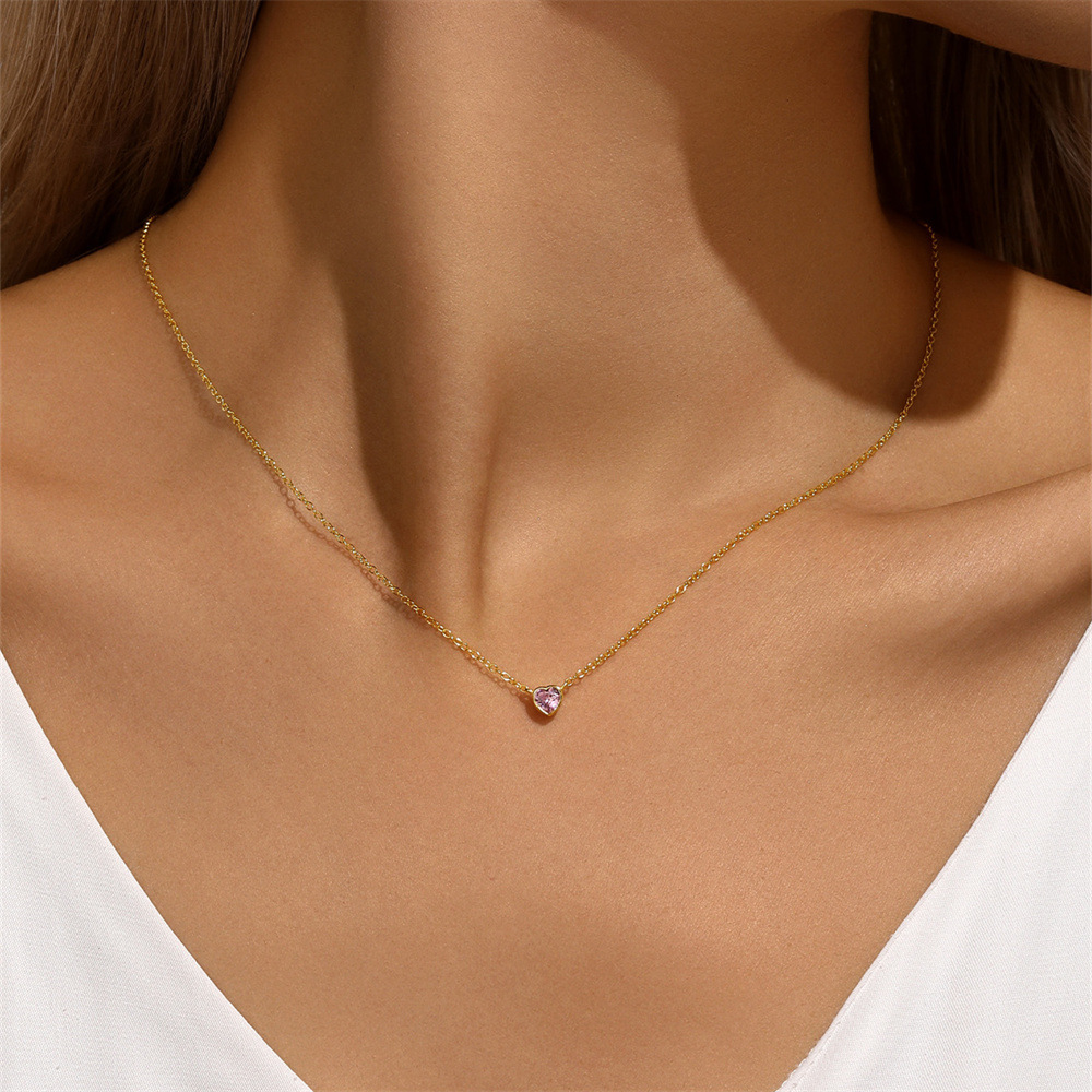 Necklace Classification 925 Sterling Silver Zircon  Plating Inlay Heart Shape Necklace