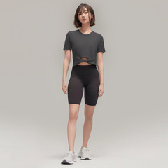 Lulu Yoga Wear Women's Cotton T-Shirt Ribbed Short-Sleeve Modal Short-Sleeved Breathable Tight Fitness Running with Logo