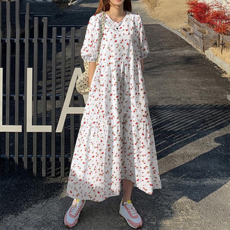 Creative 2022 Spring Casual Temperament Women's Cotton Sling V-neck A- line Dress Factory Wholesale