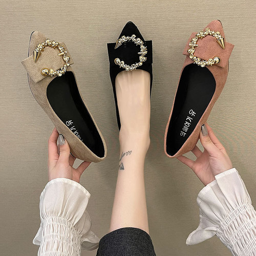 Flat sole women's shoes 2024 spring new one-piece women's shoes pointed toe shallow mouth lazy shoes soft bottom bean shoes