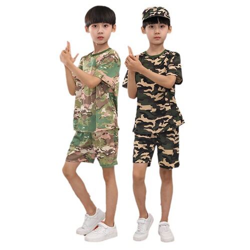 Children's military-style camouflage suit set summer camp unisex preschool physical training exercise dry-fit short-sleeved performance costume