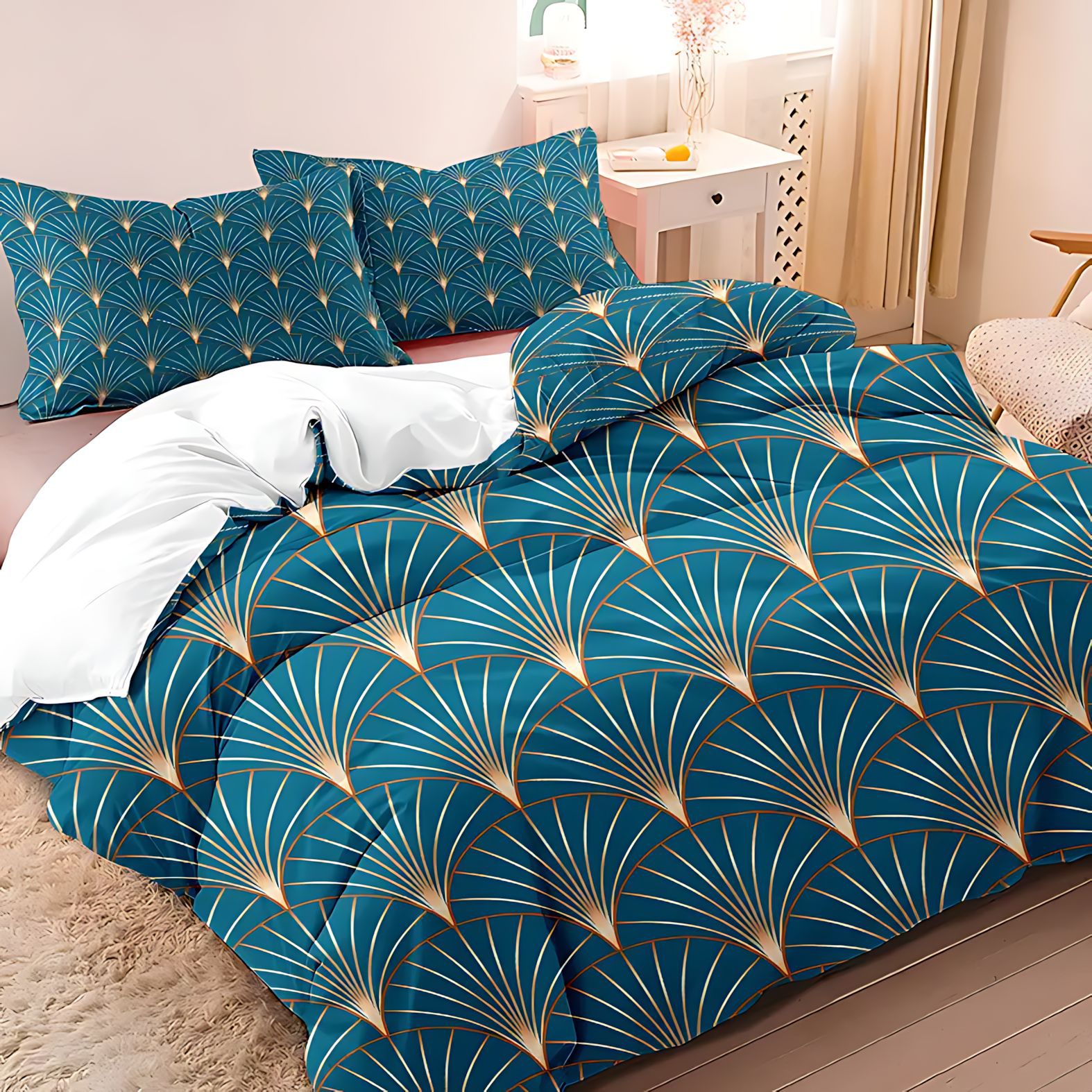 TEMU / JIT comercio exterior solo para transfronterizos set de edredón azul set de ropa de cama para diseñar