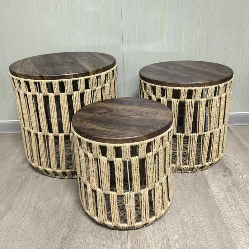 Mesa de tejido de madera transfronteriza mesa de té de caña sala de estar mesa de té balcón fábrica de mesa de tejido de paja al por mayor