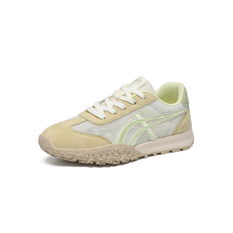 Giày sneaker nữ Agan lưới thoáng khí da heo đế mềm siêu nhẹ — AK225E vàng be