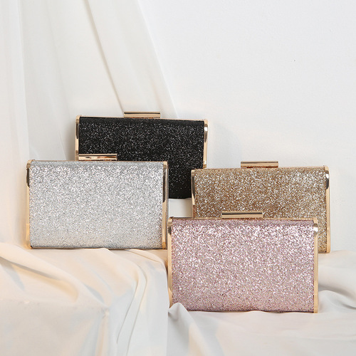 Cross-border  new style dinner bag fashion shiny chain crossbody small square bag banquet dress bridesmaid clutch bag for women