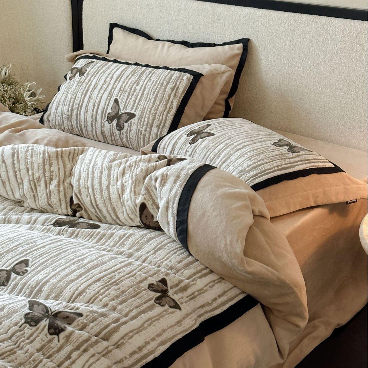 Conjunto de quatro peças estilo nórdico francês vintage boho outono e leite espesso, estilo retrô francês, capa de edredom quente de inverno, lençol de veludo coral, macio_voghion.com