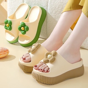 High-heeled Slippers Women's Summer Indoor Home Korean Style Fashionable Flower Thick-soled Slippers Non-slip Height-increasing Casual Outer Wear