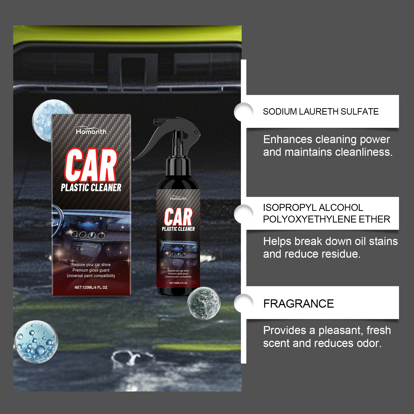 Homonth Car Interior Cleaning Spray Maintenance Renovation Interior Surface Cleaning and Decontamination Universal Cleaner