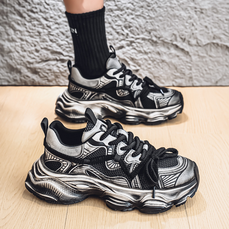 2025 Summer New Ins Trend Men's Mesh Breathable Color-Block Vintage Fashion Dad Shoes Casual Sneakers_vogvips.com