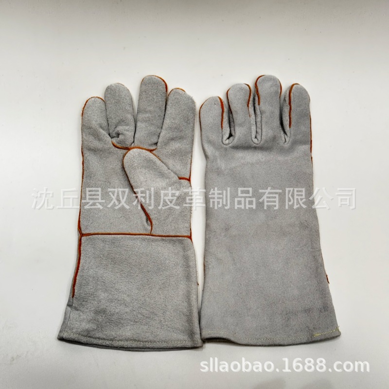 双层加厚隔热耐磨翻毛牛皮电焊手套软长款电焊工焊接防烫劳保手套