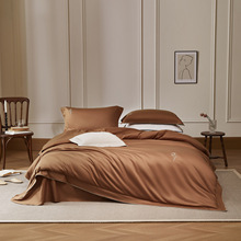 天丝棉床单四件套秋冬简约纯色刺绣柔软秋冬被套床上用品