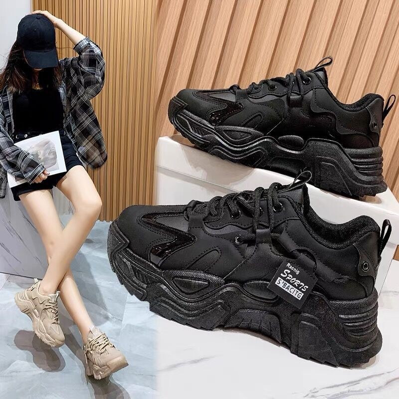 Nuevos zapatos de mujer de cuatro estaciones clásicos papá lazos transpirables estudiantes ocio cómodo fondo grueso deportes rojos en línea Gump pequeño blanco