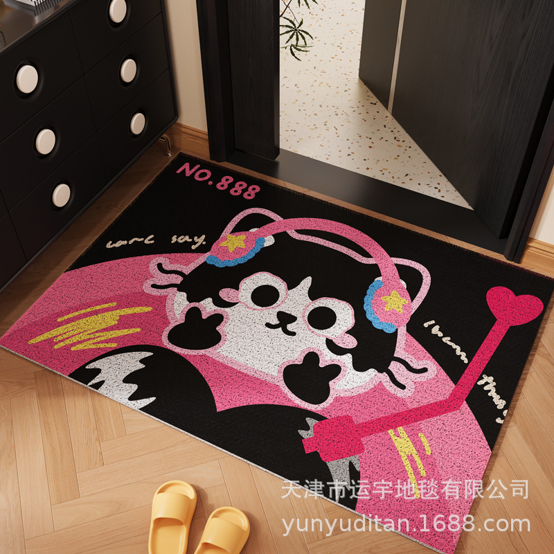 Cute Pet Entrance Door Floor Mat, Mud Scraping, Dirt-Resistant Silk Circle Floor Mat, Home Entrance Mat, Carpet Can Be Cut