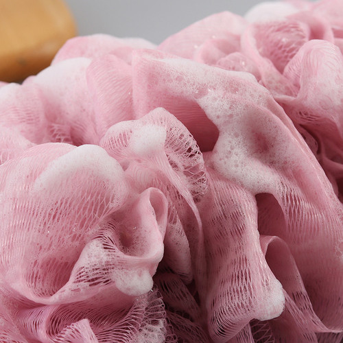 Bath ball for lathering, shower sponge with long handle, back scrubber towel, massage bubble net—large-sized bath flower accessory