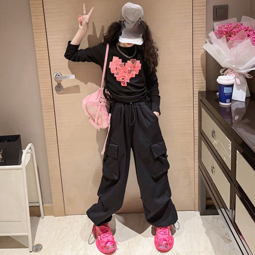 Girls' Set Autumn Long-Sleeve T-Shirt  New Trendy Straight Leg Pants Casual Outfit Two-Piece Set
