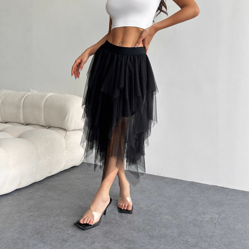 Carefully Selected Irregular Mesh Skirts for Women, Mid-Length, 2025 Spring New Arrivals, High-Waisted, Versatile, Slimming Skirts