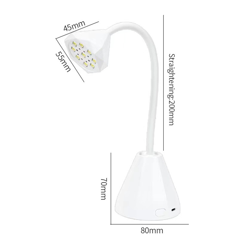 Nuevos productos de estilo japonés de manicura de cabeza de diamante lámpara de fototerapia de escritorio inducción de almacenamiento de energía no oscura máquina de fototerapia de pegamento de manivela de secado rápido