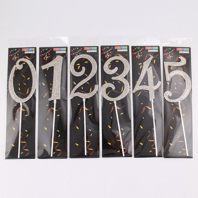 European and American Digital Birthday Cake Insert Rhinestone Anniversary Insert Card Ornament Birthday Party Large Cake Decoration Insert Batch