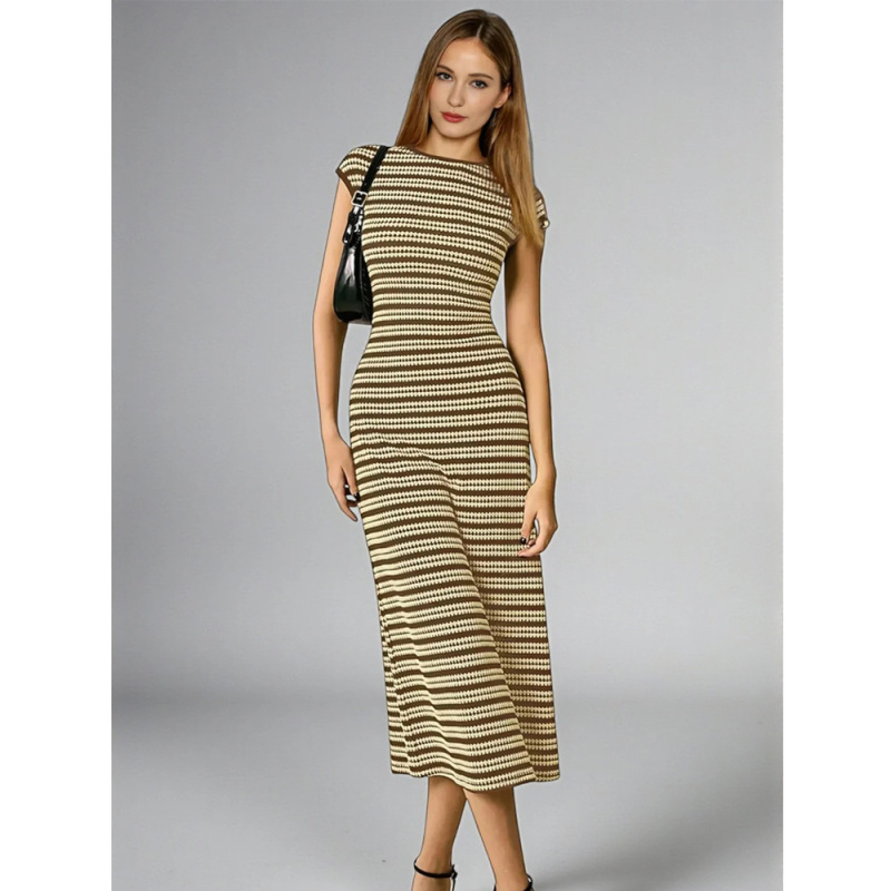 Russian European and American Cross-Border Sleeveless Striped Knit Dress 2026 Summer New African Foreign Trade Women's Clothing Wholesale