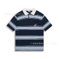 320295 (Embroidered Lily of the Valley Polo Collar Striped Knit Polo Shirt)