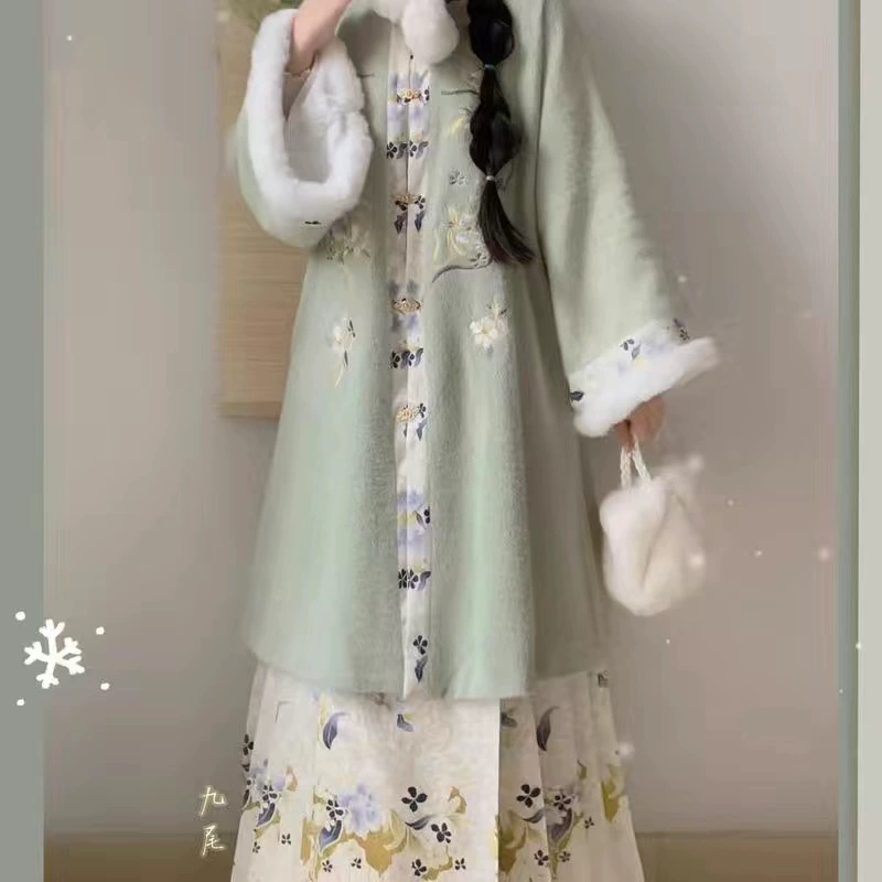 Зимняя модель утолщена Mingfu Hanfu женский кардиган с квадратным вырезом