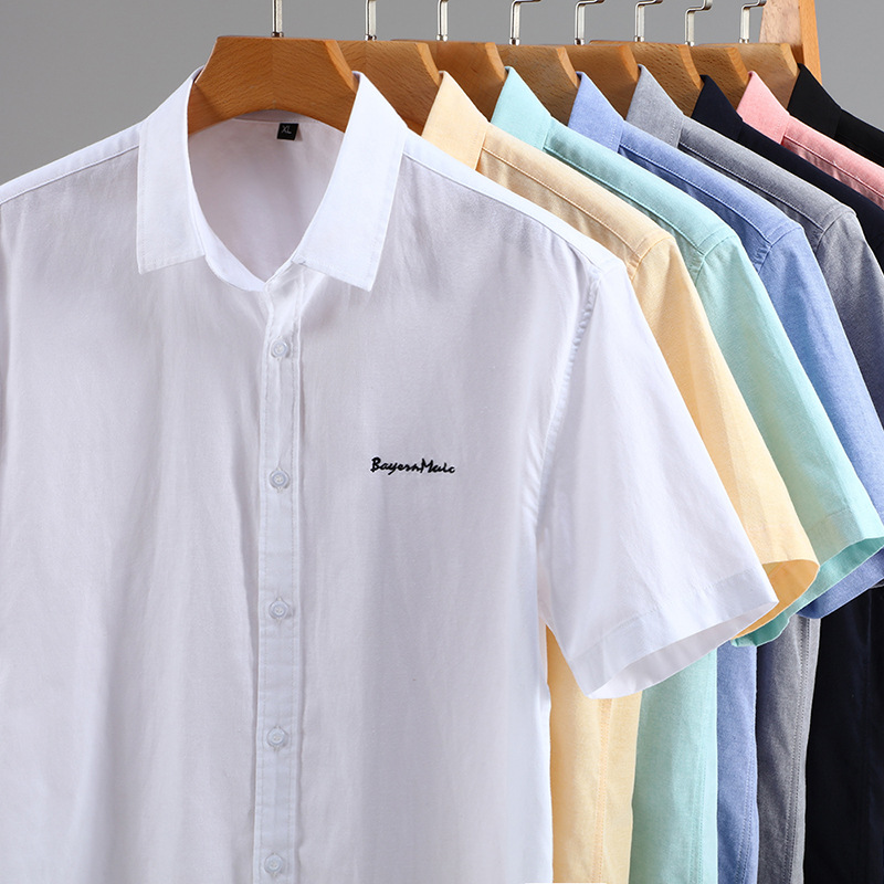 Herren Kurzarmhemd Baumwolle Casual Besticktes Revershemd_voghion.com