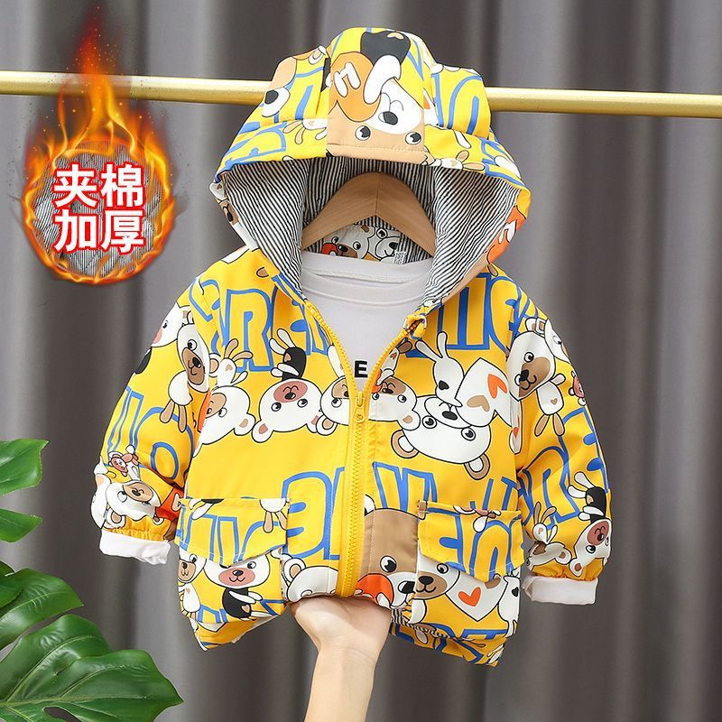 소년 코트 봄과 가을 2024 새로운  서양 스타일 어린이 코튼 후드 코트 재킷 베이비 코트