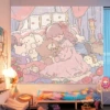 Purple curtain girl and bear bear