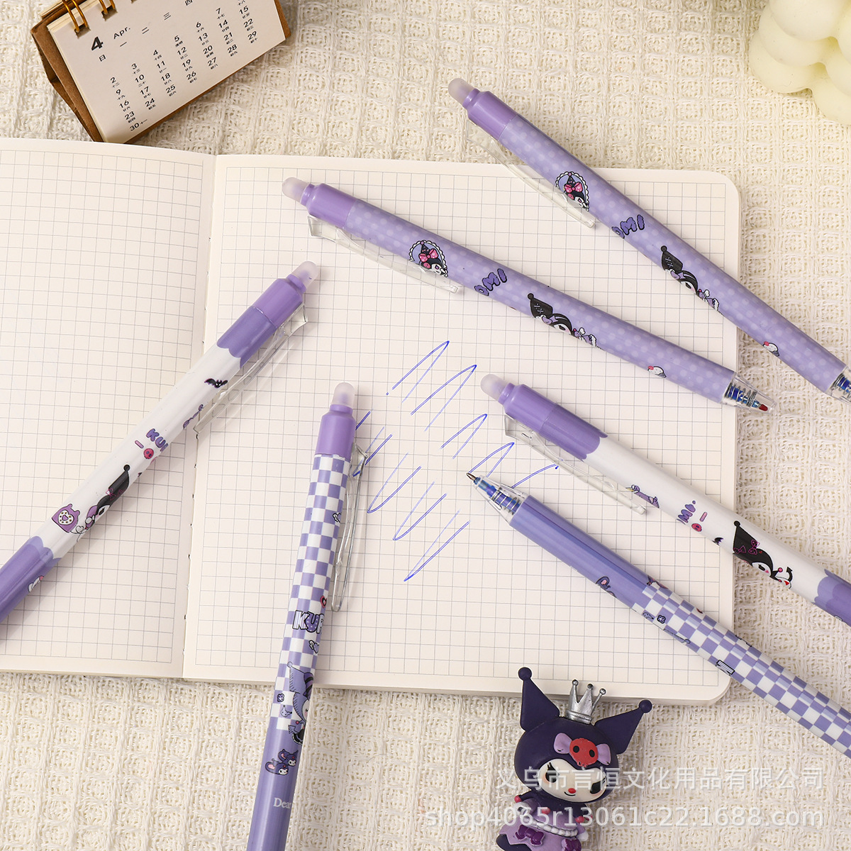 Bolígrafo borrable Sanrio de dibujos animados, bolígrafo de góner de presión térmica fácil de frotar, bolígrafo de prueba de pincel de dibujos animados lindo Kuromi