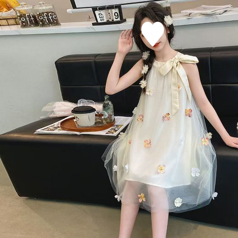 裙子女夏儿童公主女童连衣裙夏季2025新款立体裙子花朵纱裙中大童|undefined