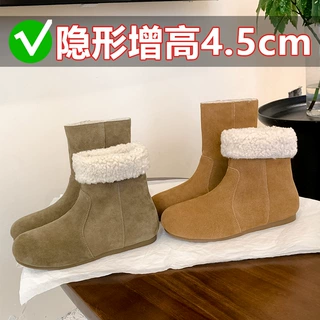 内增高加绒勃肯靴真皮短靴女2024年新款复古博肯鞋短筒雪地靴高帮
