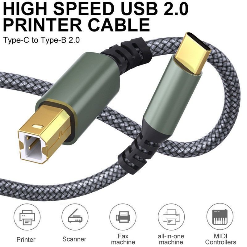 Cross-Border Popular USB C Printing Data Cable Type-C to Square Port B Male Nylon Braided Printer Special Cable