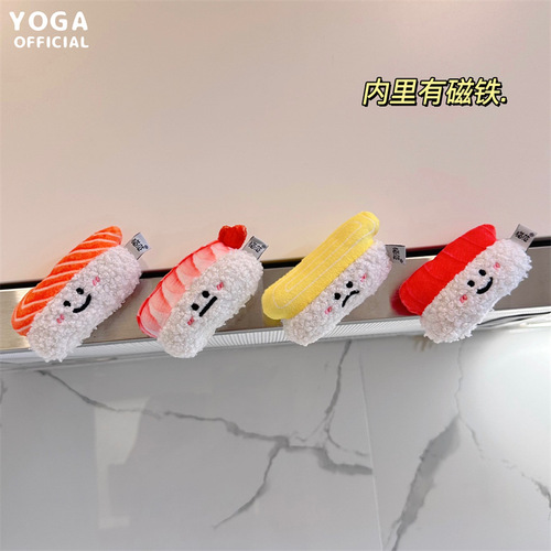 Genuine salmon sweet shrimp sushi funny expression plush refrigerator magnet cute cartoon hole board decorative magnetic sticker