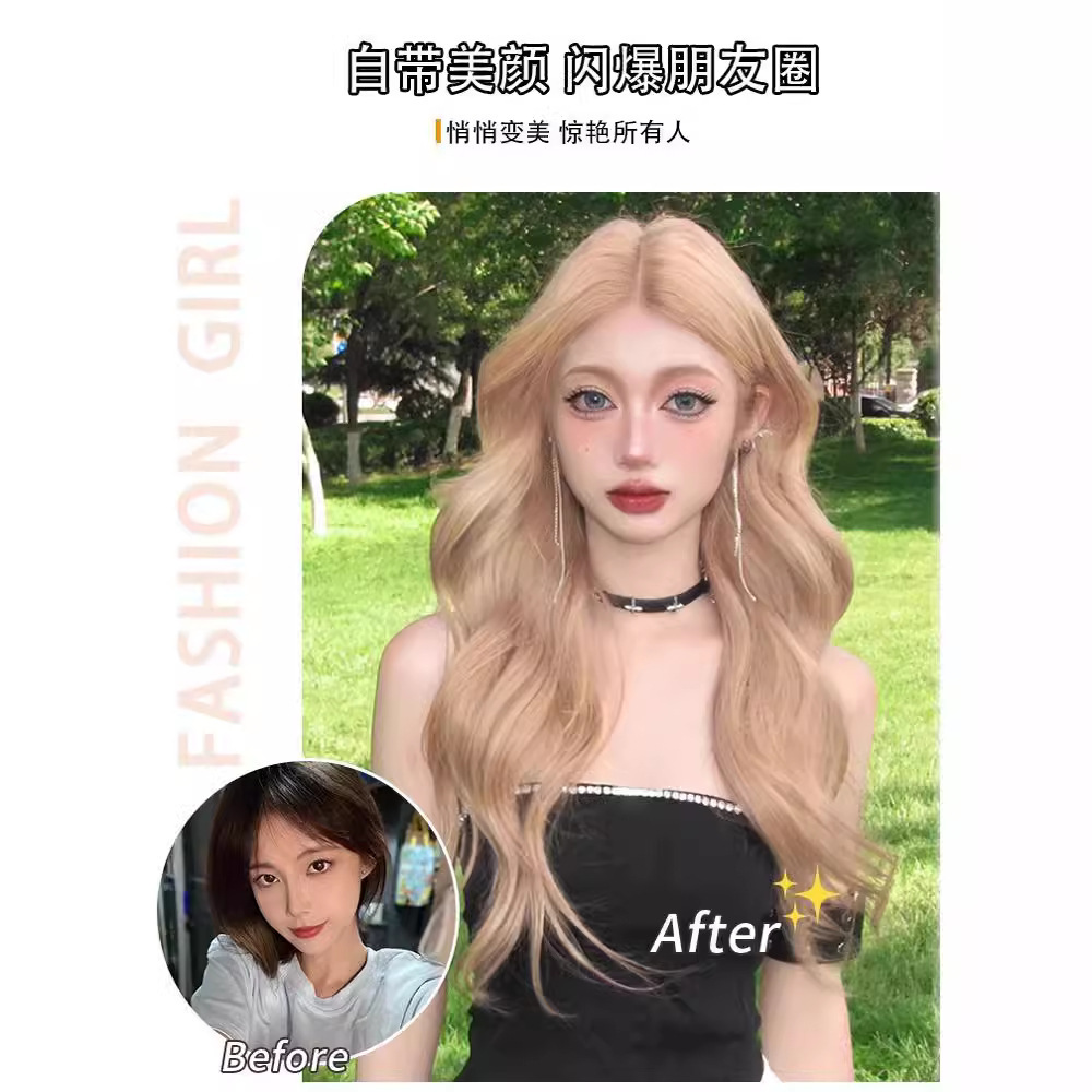 Peruca de cabello largo rubio blanco gran onda diario de mujer extraña simulación de cabello rizado largo cabello rizado cubierta de cabeza completa