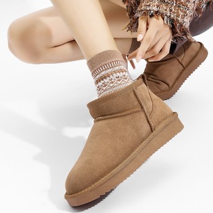 New Snow Boots Mini Low-Top Frosted Cowhide Snow Boots for Women Winter Short Boots 2025 Fleece-Lined Non-Slip Student Cotton Shoes