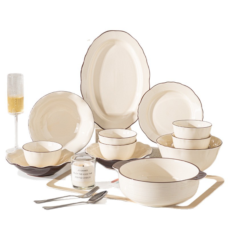 Nuevo juego de platos para el hogar simple, tazón de cerámica esmaltado de alto valor, plato de pescado, tazón de sopa, vajilla de cerámica de alta calidad