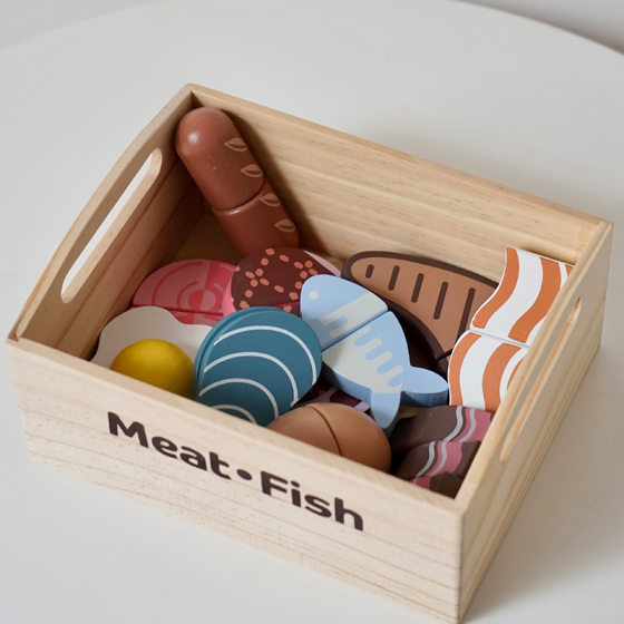 Children's Wooden Magnetic Vegetable and Fruit Cutting Music Meal Set Wooden Box Set Log Cutting Board Pot Set Toy
