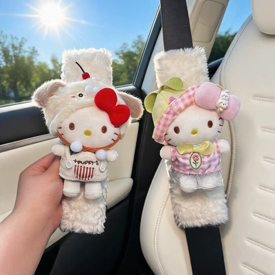 Cute Kitty Car Seatbelt: Seat belt shoulder pad - little-milk-dog-kittychuya-letter-kitty-shoulder-pads