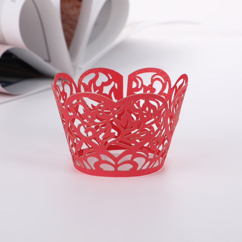 结婚婚庆镂空蛋糕纸围边甜品台爱心纸杯装饰用品浪漫红色蛋糕纸托