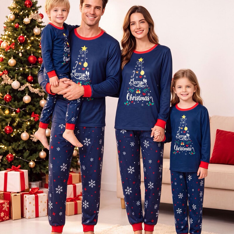 Amazon autumn and winter Christmas European and American family pajamas, fashionable round-neck printed matching sets for mothers and daughters Amazon autumn and winter Christmas European and American family pajamas, fashionable round-neck printed matching sets for mothers and daughters