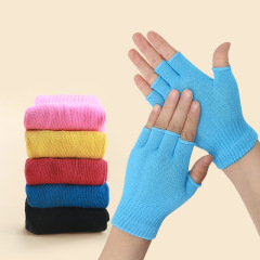 勞保批發半指手套成人棉線手套腈綸男女通用保暖工作防滑針織純色